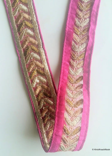 Yellow / Purple / Fuchsia Pink / Black Silk Fabric Trim With Gold Embroidery - 200317L274/75/76/77Trim